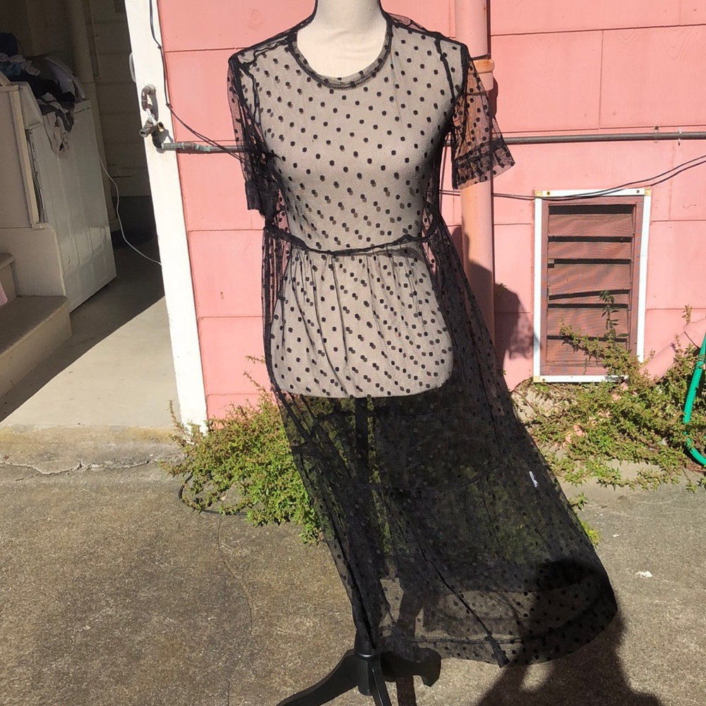 Shein mesh dot coverup midi dress short slee SOLD